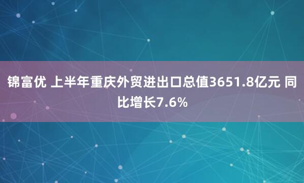 锦富优 上半年重庆外贸进出口总值3651.8亿元 同比增长7.6%